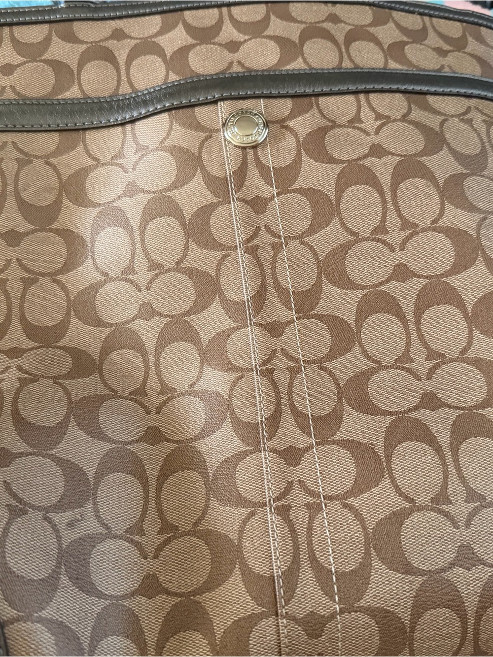 Coach Brown Khaki Signature Canvas Tote with Leather Trim